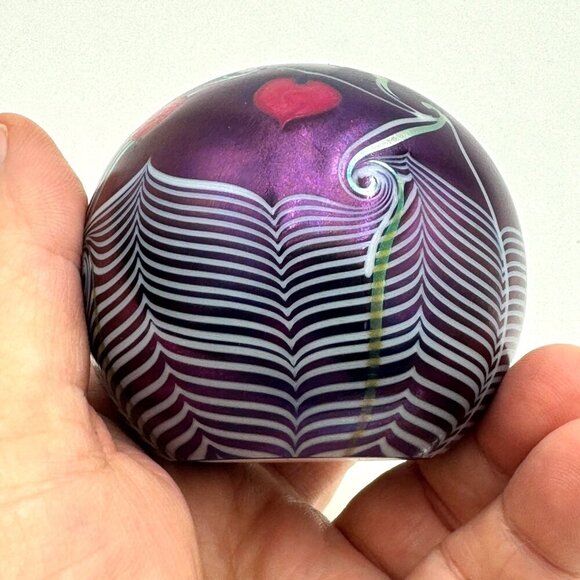 Grant and Randolph Studios deep Cabot Blue swirl and red heart design paperweigh - Picture 5 of 8